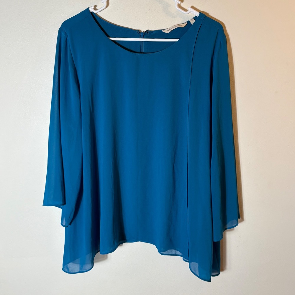 Soft Surroundings Teal Blue Chiffon Overlay‎ Tunic Top Size Large